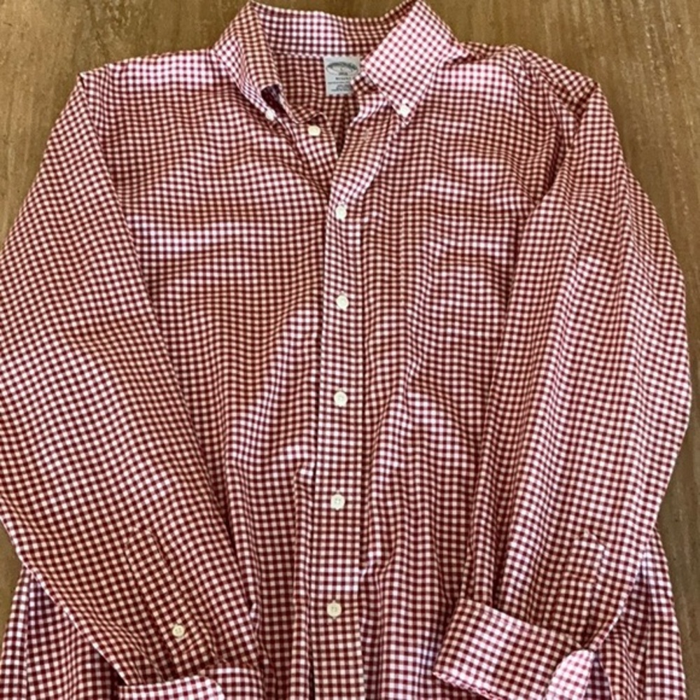 Brooks Brothers Regent Fit Gingham Shirt Mens Large Red White Check Non-Iron